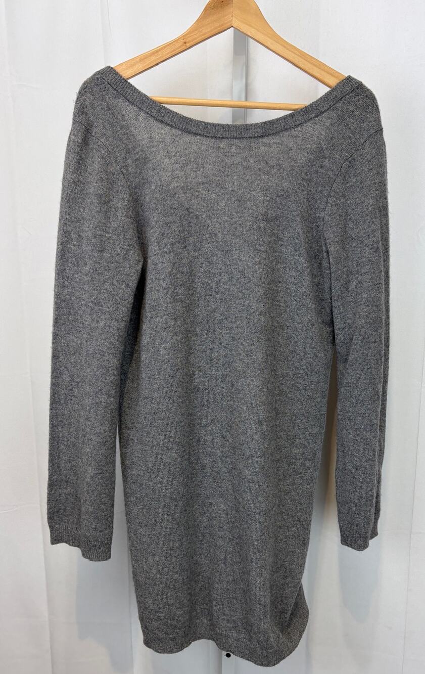 EQUIPMENT FEMME 100% Cashmere Long Sleeve V Back Sweater Dress Tunic Gray Size S